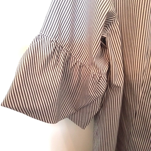 Chico's Striped Cotton Button Up Shirt with Sleeve Detail - Picture 8 of 8